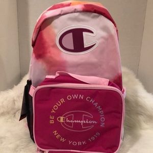 Champion Backpack with Attached Lunch Box/Pink Tie Dye/NWT